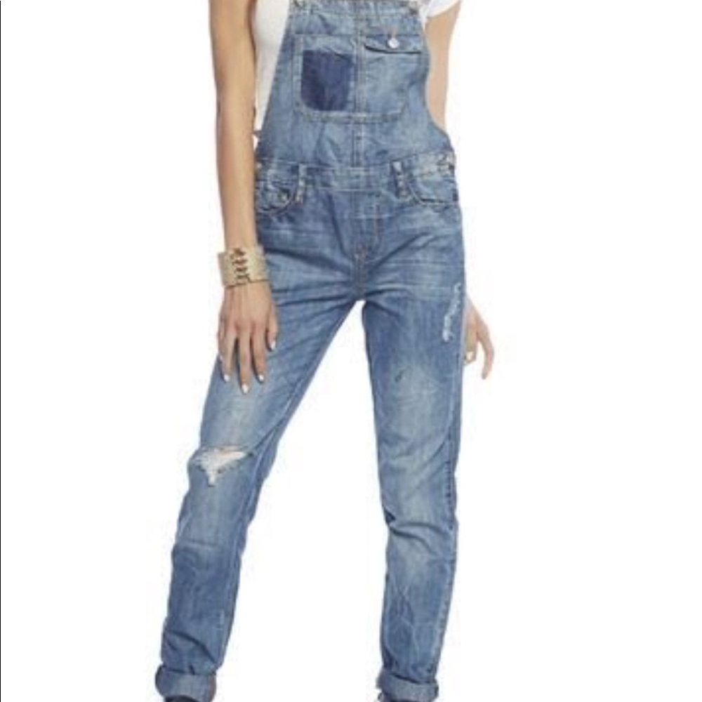 Acid wash slim fit overalls